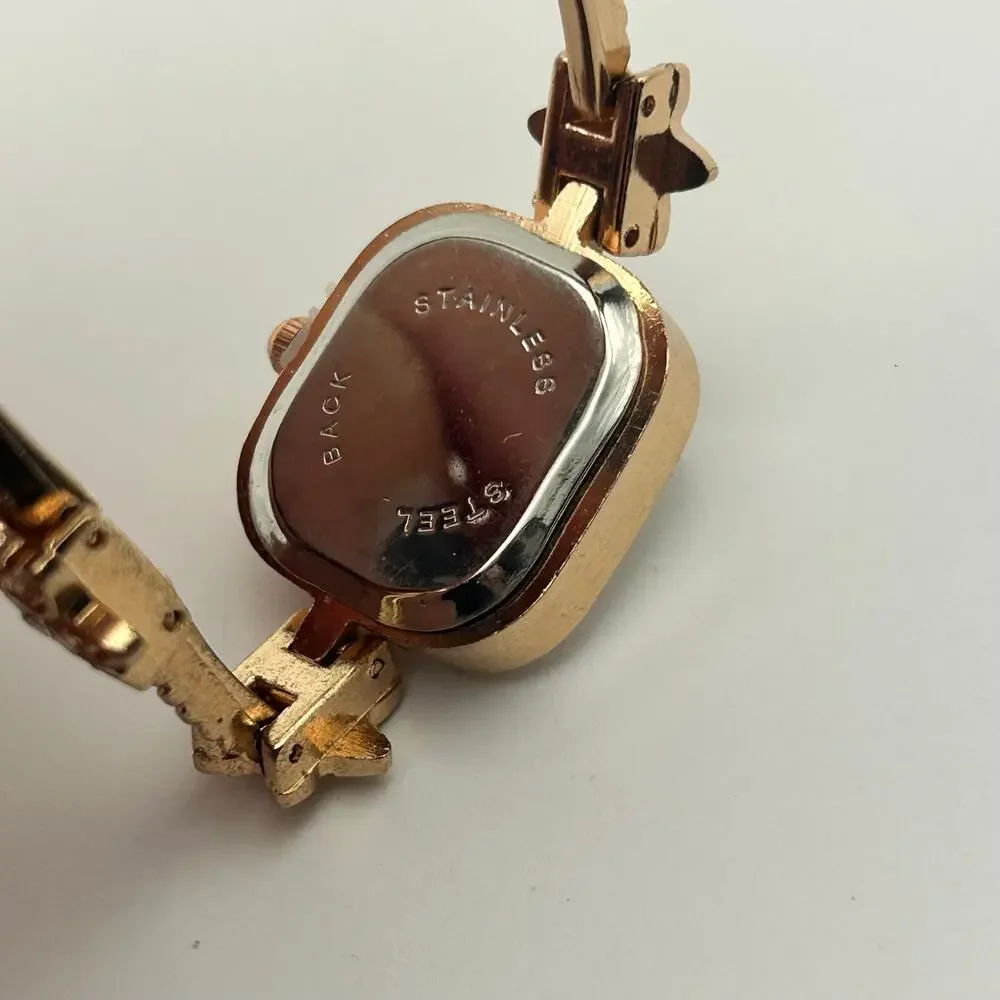 Soxy Rose Gold Square Dial Crystals on Bezel Floral Accents Women Fashion Watch